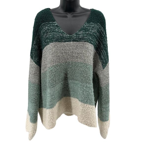 Knox Rose Sweater WMNS XXL Green Gray Colorblock V-Neck Balloon Sleeve Pullover - Picture 1 of 8